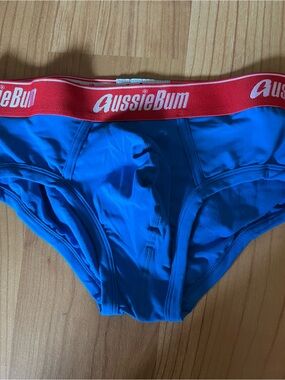 AussieBum Cottonsoft Blue Briefs with Red Logo Waistband